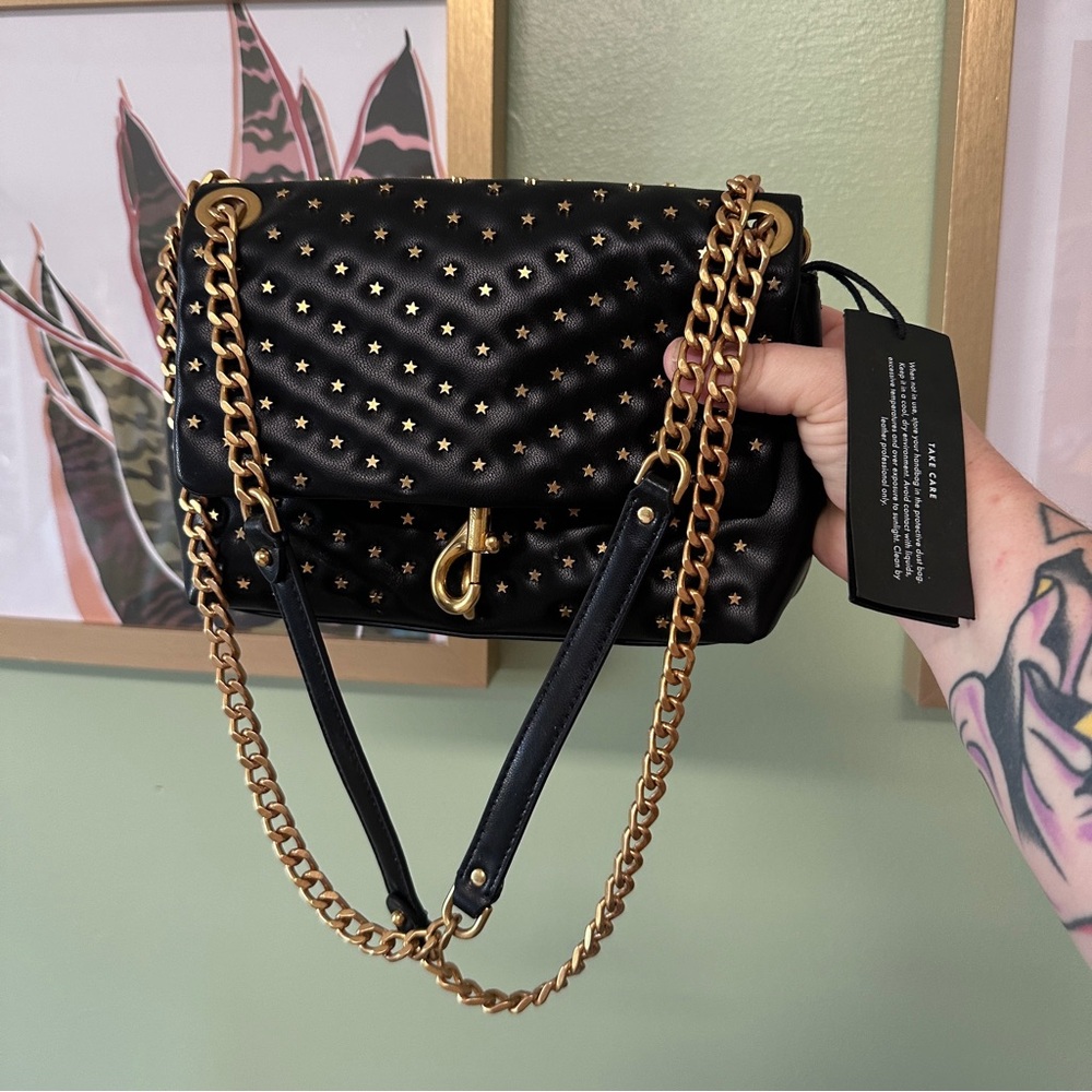 Rebecca Minkoff Black and Gold Star-Studded Women's Bag